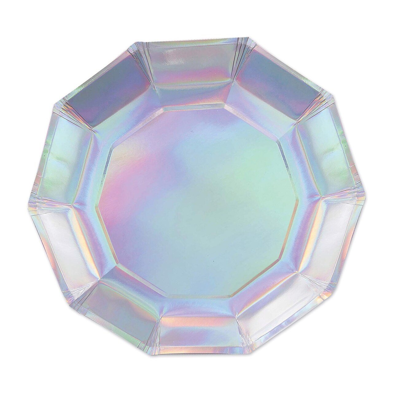 Beistle Pack of 12 Silver Iridescent Decagon Party Paper Plates 7”